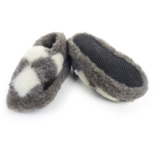 Hausschuh Wollflor Flauschies Karo mit Noppensohle - Restposten